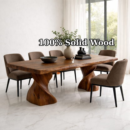 Solid Wood Dining Table with Live Edge Top and Sculptural Twist Base