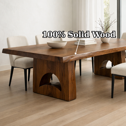 Solid Wood Dining Table with Live Edge Top and Sculptural Arch Base