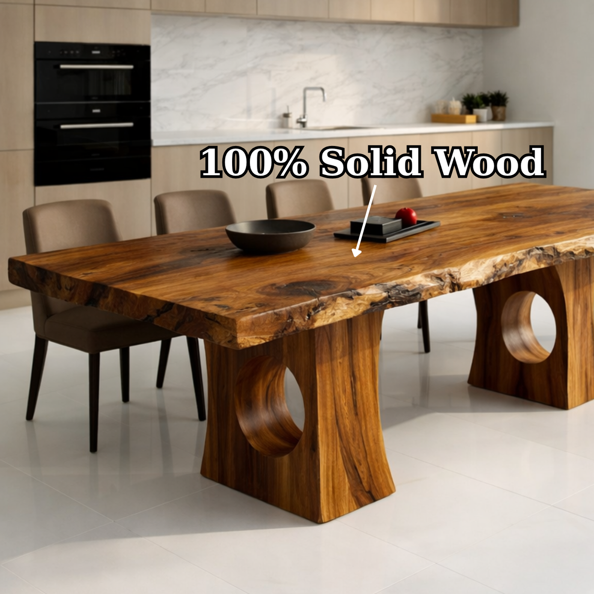 Solid Wood Live Edge Dining Table with Sculptural Cutout Base