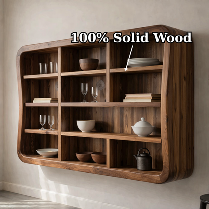 Solid Wood Kitchen Cabinet Shelf – Curved Floating Wall Storage Unit