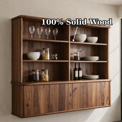 Solid Wood Kitchen Cabinet with Shelves – Wall Mounted Storage Display Unit