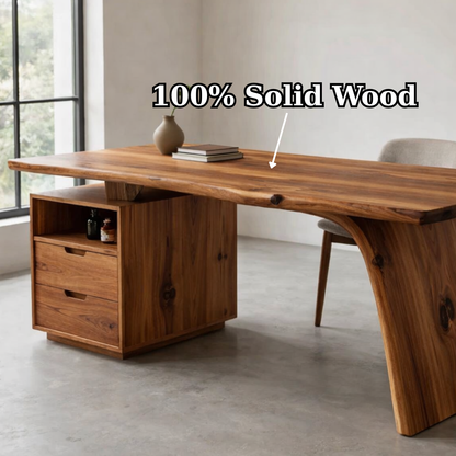 Solid Wood Desk with Live Edge Top and Integrated Drawer Storage