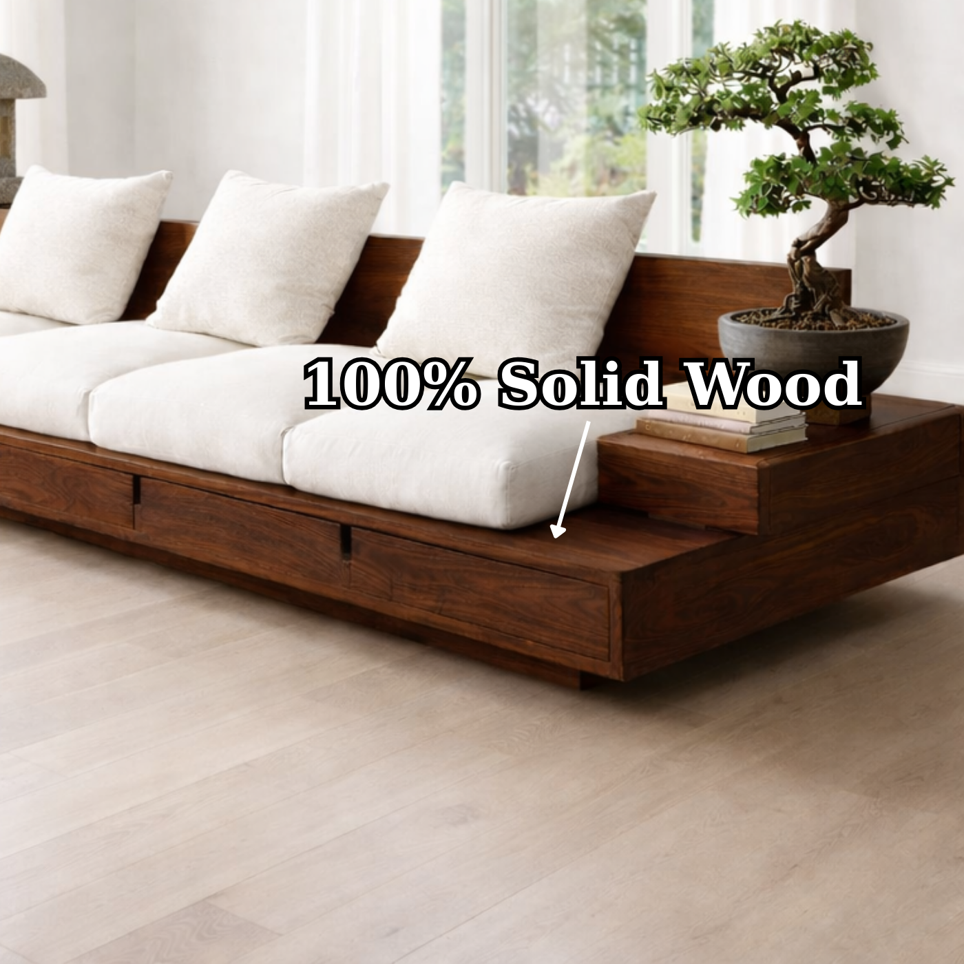 Solid Wood Platform Sofa with Storage