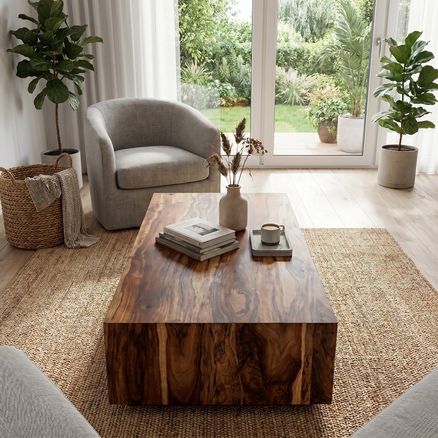 Minimalist Solid Wood Coffee Table With Open Shelf