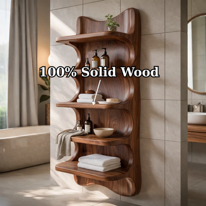 Solid Wood Wall Mounted Bathroom Shelf – Curved Storage Cabinet, Modern Floating Organizer