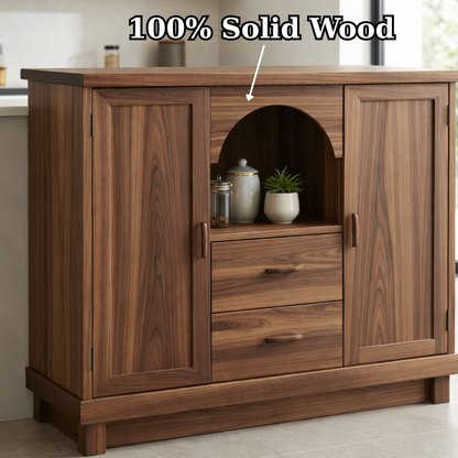 Solid Walnut Kitchen Island with Doors, Drawers & Arched Shelf