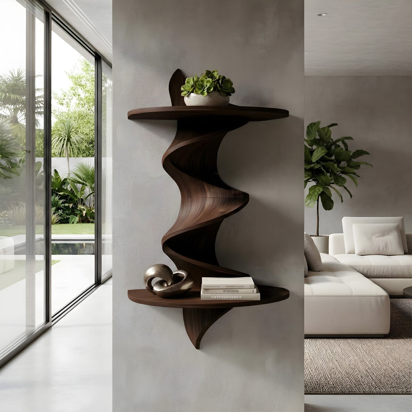 Sculptural Wave Wall Mounted Shelf in Natural Wood