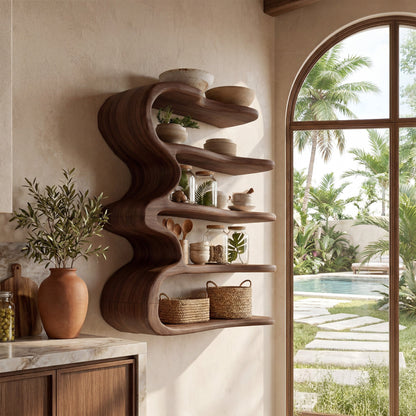 Vertical Wood Kitchen Wall Shelf With Open Display