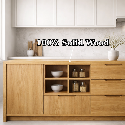 Solid Oak Kitchen Island with Drawer Storage & Open Shelving