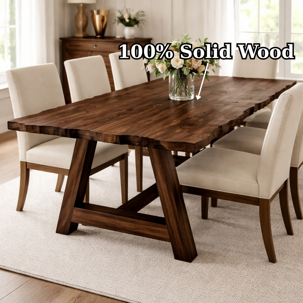 Solid Wood Live Edge Dining Table with A-Frame Legs – Rustic Modern Farmhouse Table