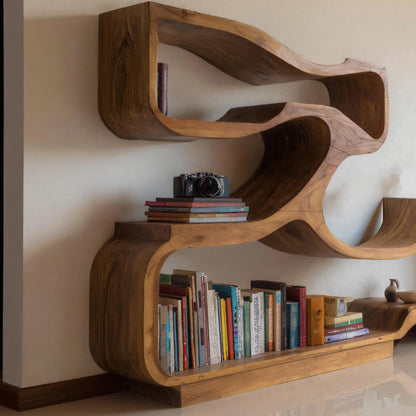 Artistic Bookshelf With Flowing Design For Living Room Kitchnce