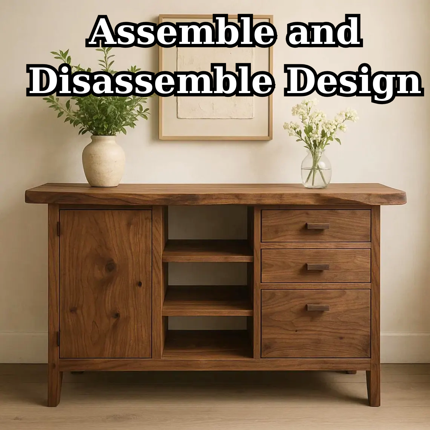 Handcrafted Solid Wood Console Table – Live-Edge Slab with Cabinet and Drawers Kitchnce