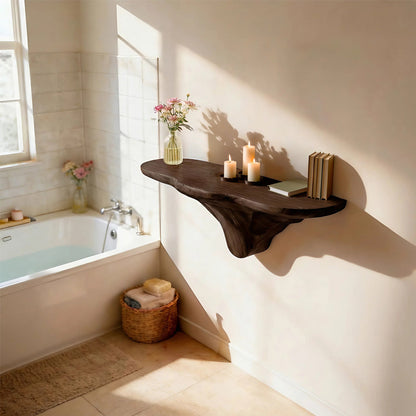Sculptural Floating Wall Shelf in Natural Wood with Organic Form