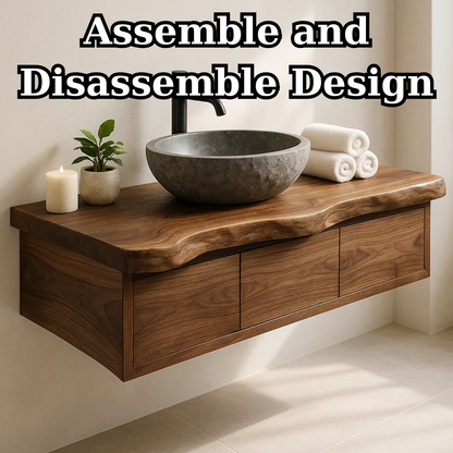 Handcrafted Solid Wood Floating Vanity - Live Edge Wall-Mounted Cabinet Kitchnce