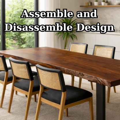Handcrafted Solid Walnut Dining Table with U-Shaped Steel Base for Minimalist Homes