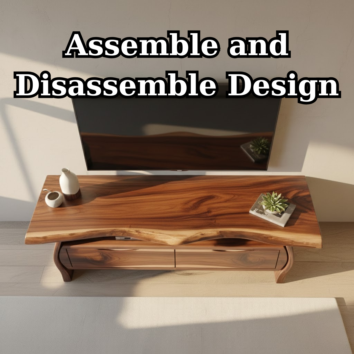 Handcrafted Live-Edge Solid Wood TV Stand with Sculpted Curved Base Kitchnce
