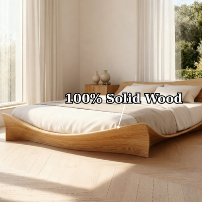Solid Wood Platform Bed with Sculptural Curved Frame