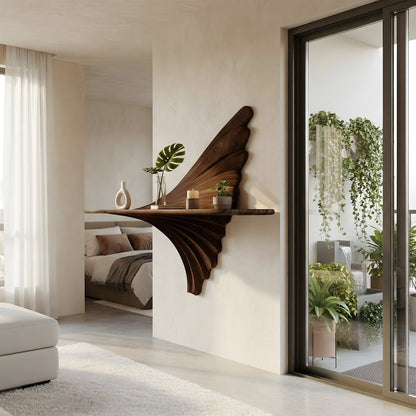 Fan Sculptural Floating Wall Shelf in Natural Wood