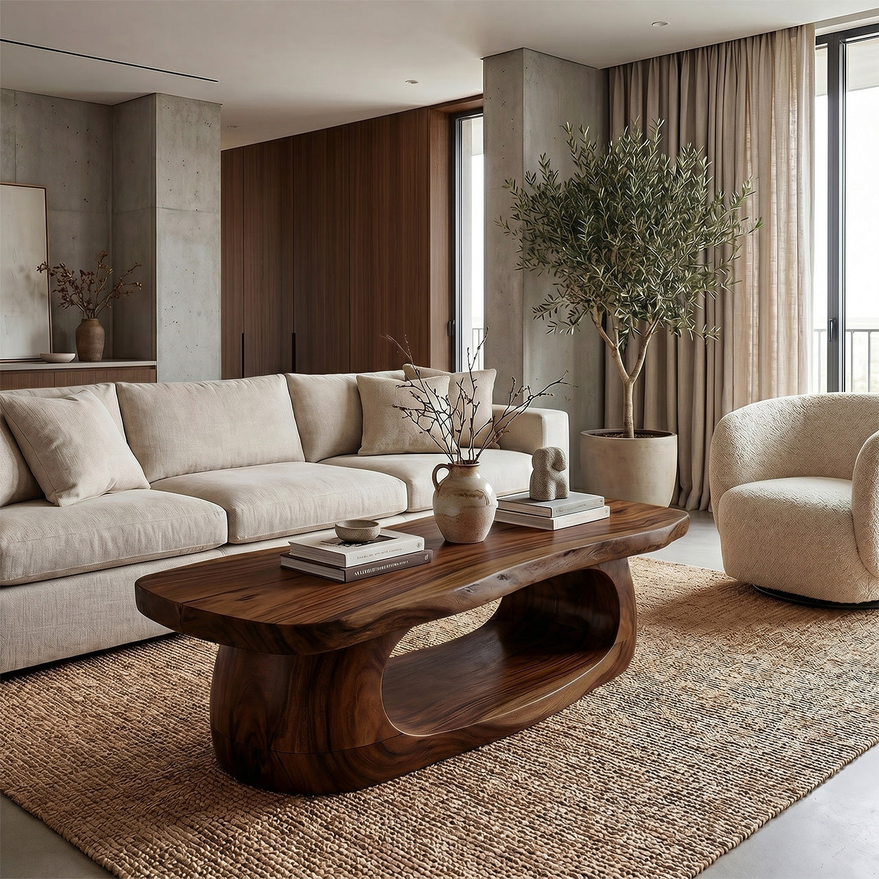 Organic Oval Coffee Table With Sculptural Open Base