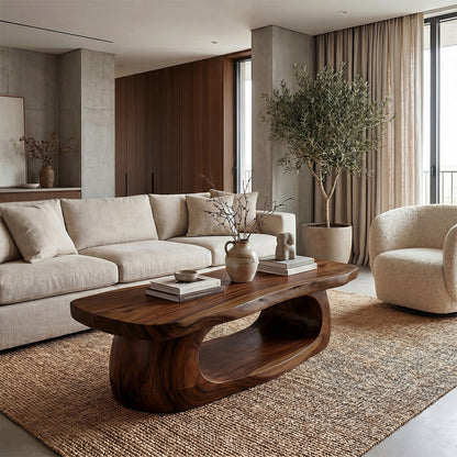 Organic Oval Coffee Table With Sculptural Open Base