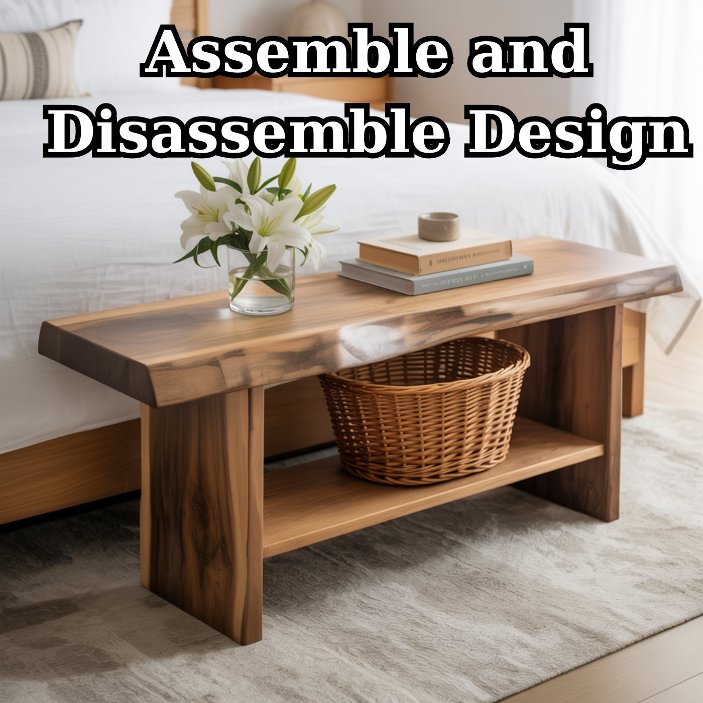 Handcrafted Solid Wood Bench – Live Edge Seating & Bedroom Storage Kitchnce