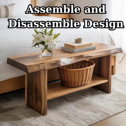 Handcrafted Solid Wood Bench – Live Edge Seating & Bedroom Storage Kitchnce