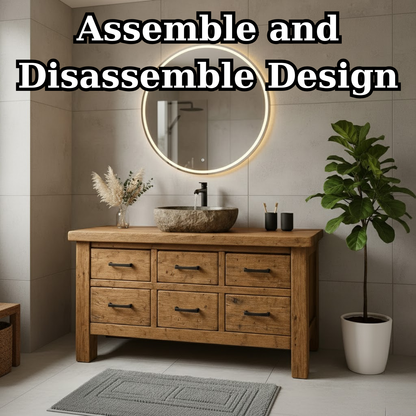 Handcrafted Soild Wood Bathroom Vanity - Farmhouse Storage Cabinet with 6 Drawers Kitchnce