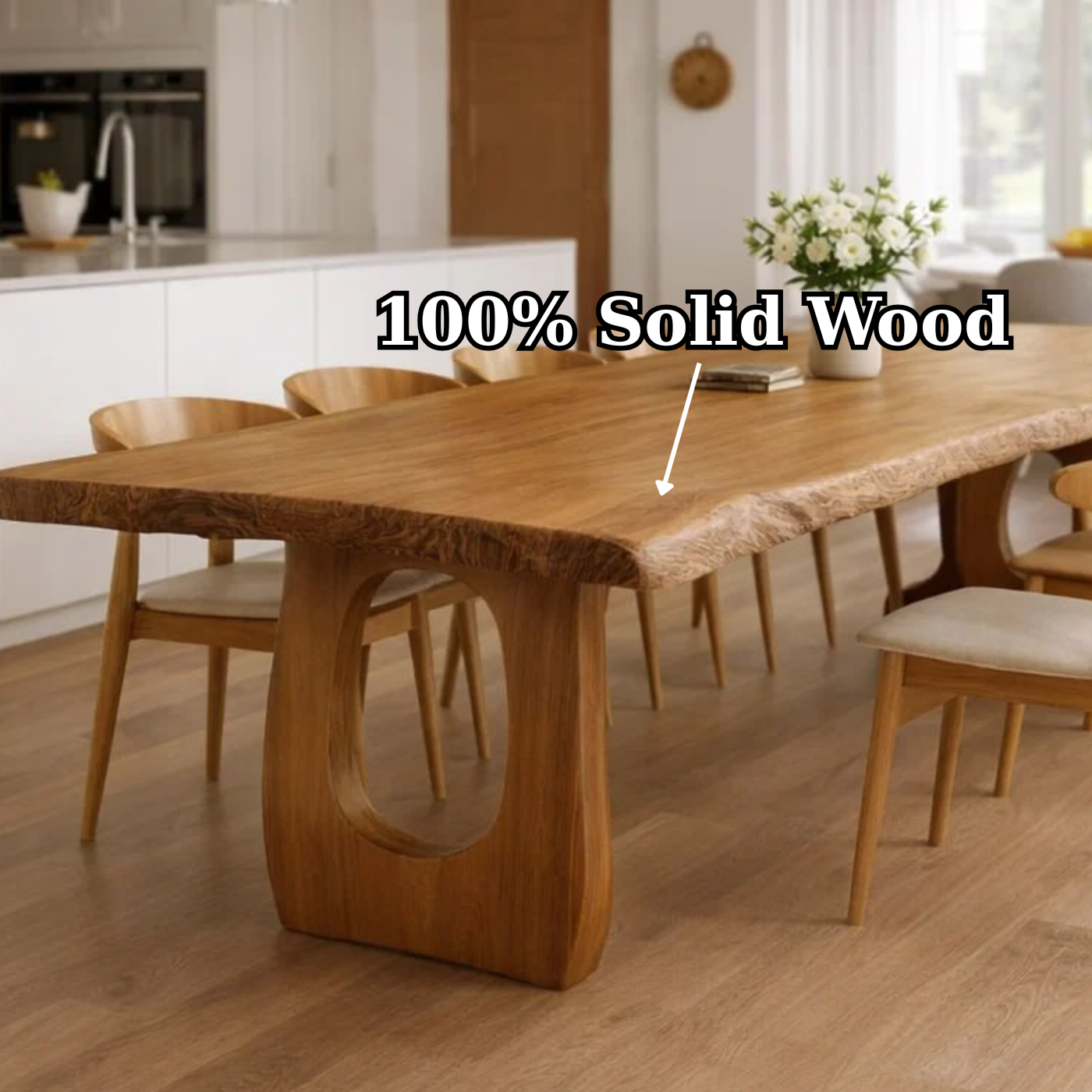 Handcrafted Live Edge Solid Oak Dining Table Modern Scandinavian Kitchen Table