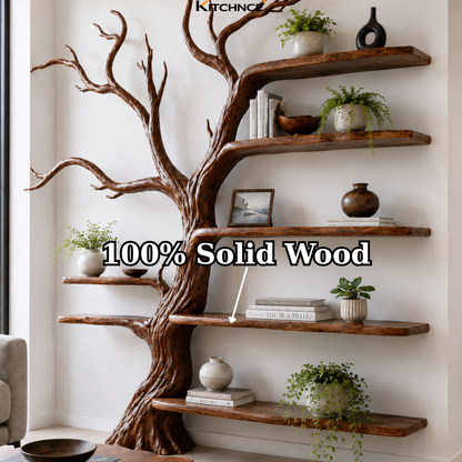 Handcrafted Solid Wood Tree Bookshelf with Open Floating Shelves