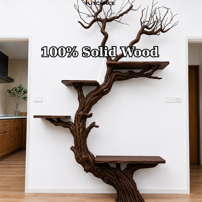 Handcrafted Solid Wood Tree Wall Shelf with Twisted Branch Design