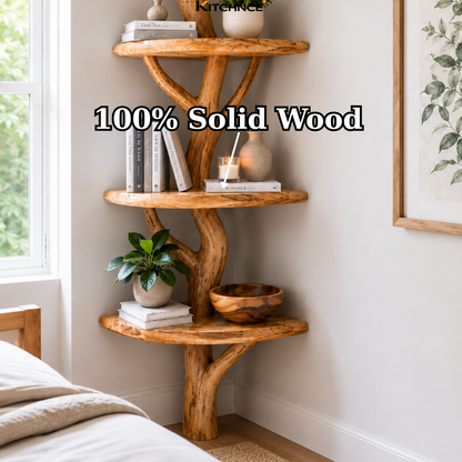 Handcrafted Solid Wood Tree Corner Shelf with Twisted Branch Design