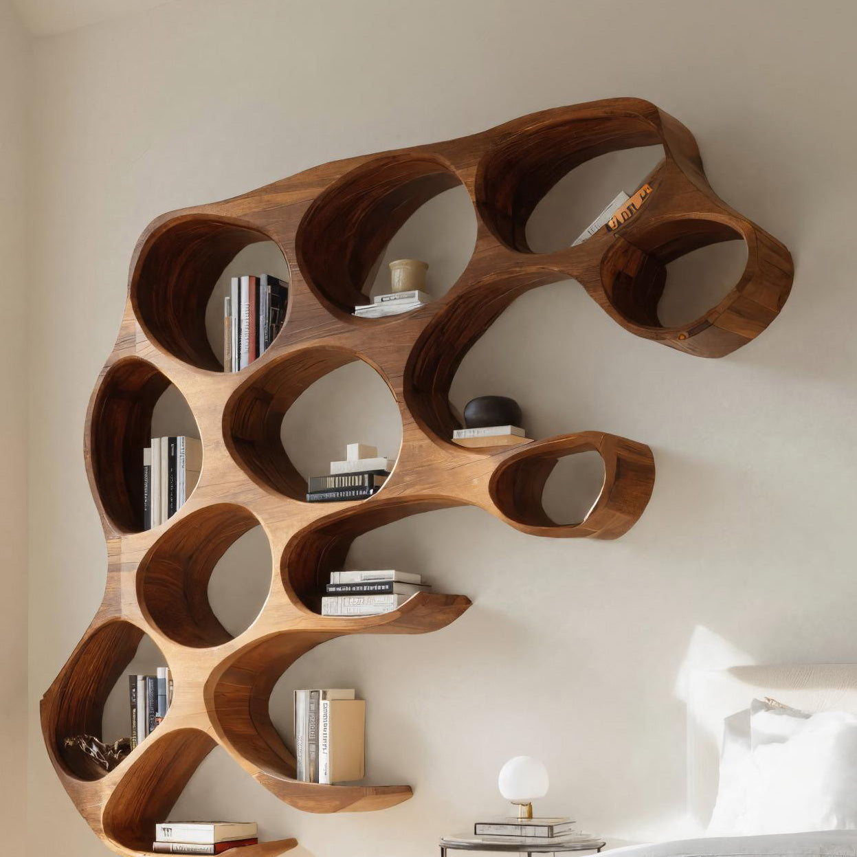 Contemporary Wall Shelf With Rounded Compartments For Bedroom Decor Kitchnce