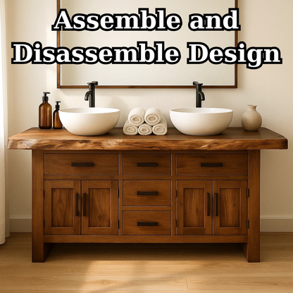 Handcrafted Solid Wood Bathroom Vanity - Live Edge Rustic Cabinet with Doors & Sink Kitchnce