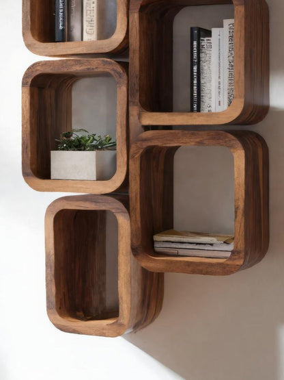 Modern Wall Mounted Bookshelf With Square Design For Living Room Kitchnce