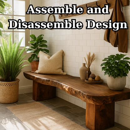 Handcrafted Solid Wood Bench – Rustic Live-Edge Slab Entryway Seating Kitchnce