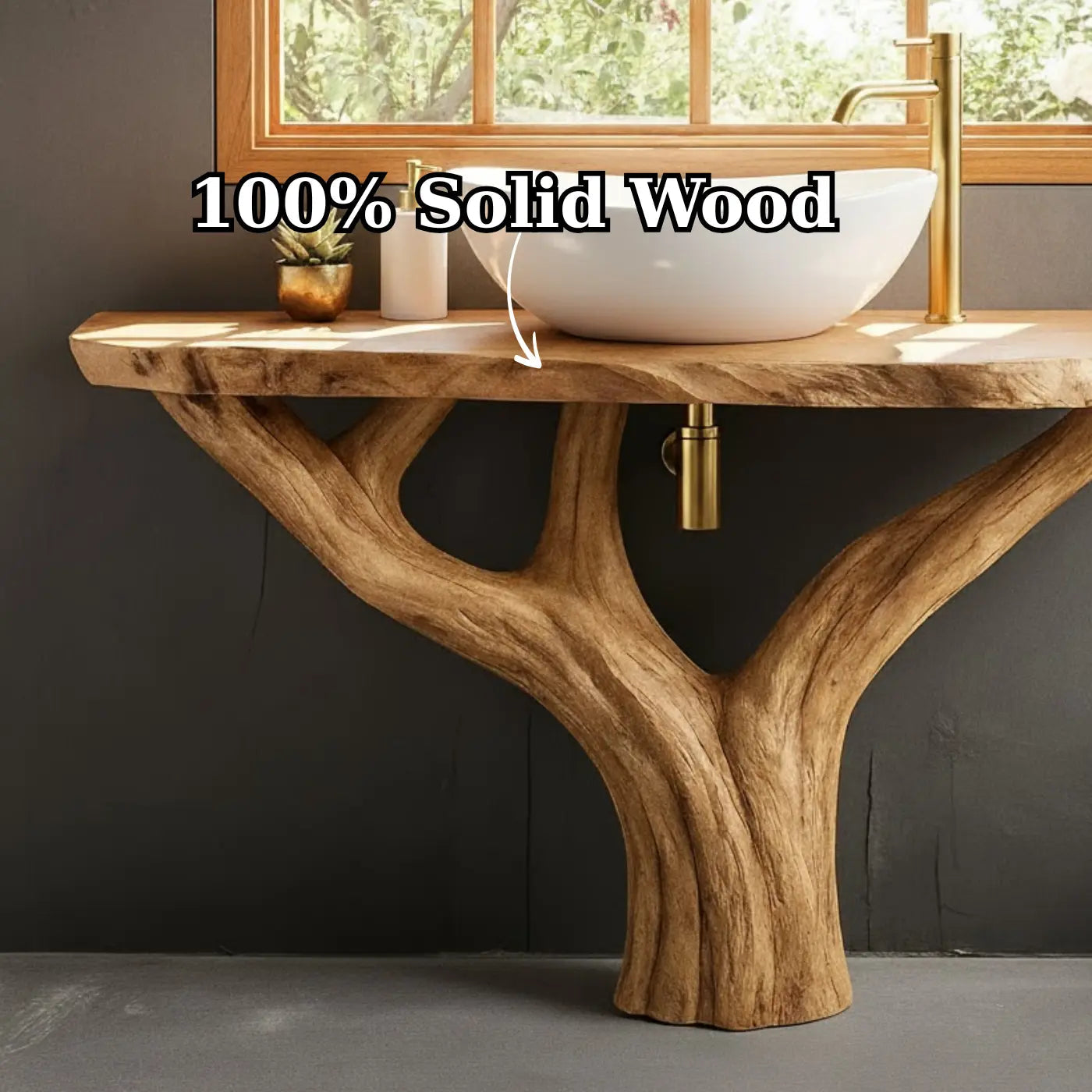 Handcrafted Solid Wood Bathroom Vanity - Unique Live Edge Tree Root Console Kitchnce