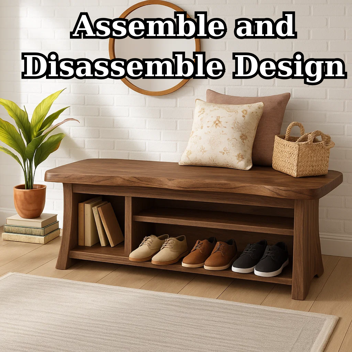Handcrafted Solid Wood Walnut Bench – Organic Design with Integrated Shelving Kitchnce