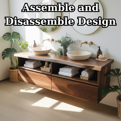Modern Double Floating Solid Wood Bathroom Vanity Cabinet