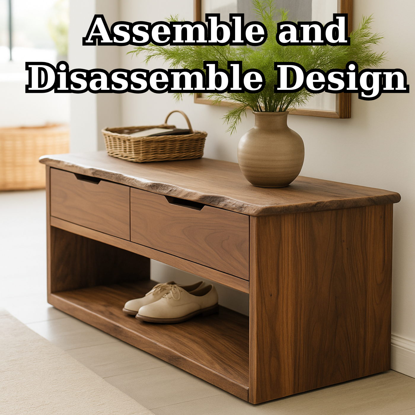 Handcrafted Solid Wood Bench – Live-Edge Entryway Bench with Drawers Kitchnce
