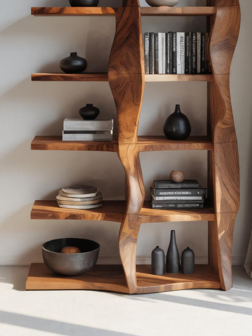 Sculptural Bookshelf With Flowing Wave Design For Living Room Kitchnce
