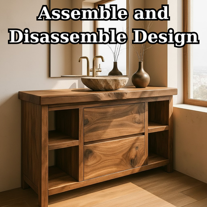 Handcrafted Solid Wood Bathroom Vanity with Live Edge Top and Curved Drawer Design Kitchnce