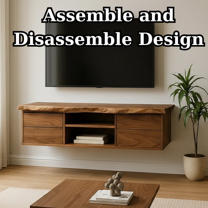 Handcrafted Solid Wood Floating TV - Live Edge Walnut, 4 Drawers & Open Shelf Kitchnce