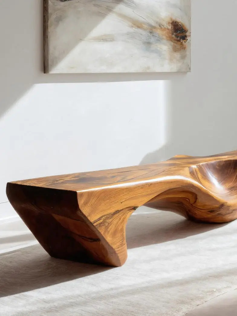 Organic Bench With Carved Wave Design For Living Room Kitchnce
