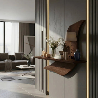 Asymmetrical Wall-Mounted Shelf in Natural Wood with Sculptural Form