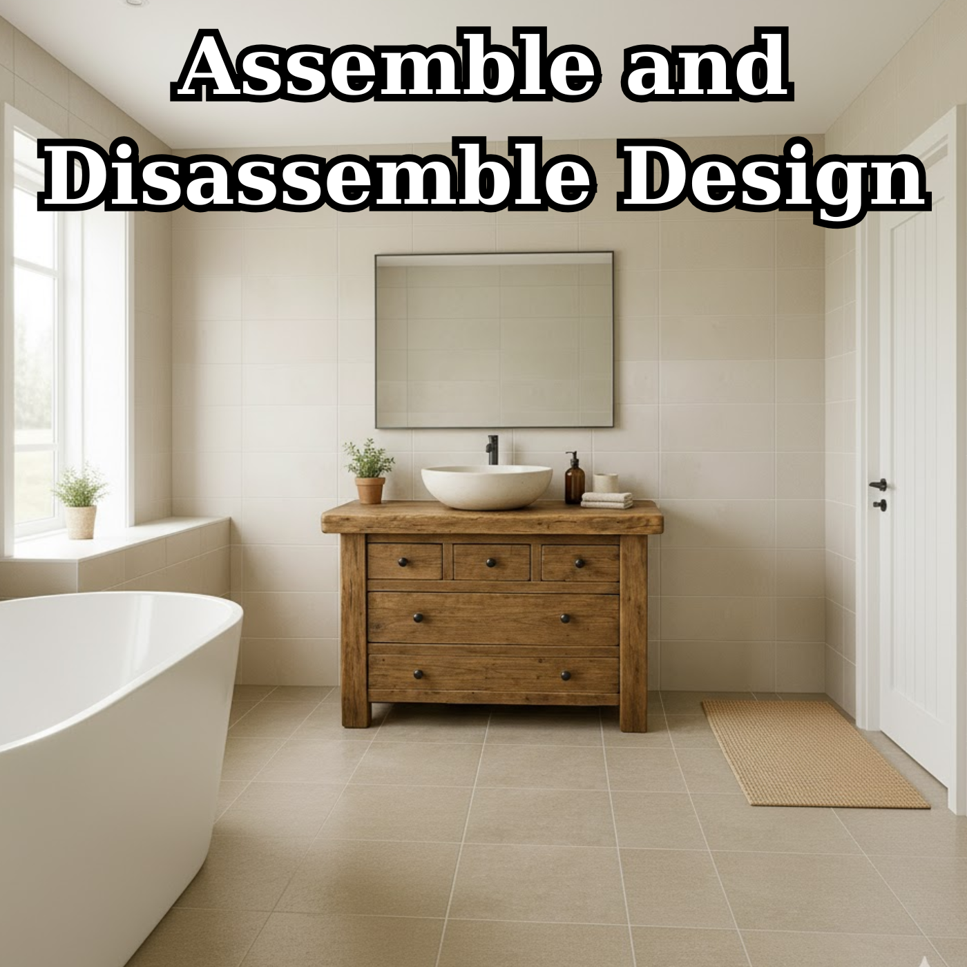 Handcrafted Solid Wood Single Bathroom Vanity - Rustic Storage Cabinet with Drawers Kitchnce