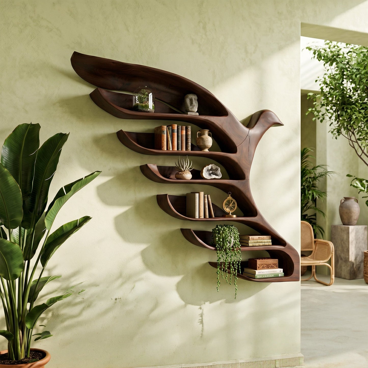 Bird Form Wood Wall Shelf With Open Display