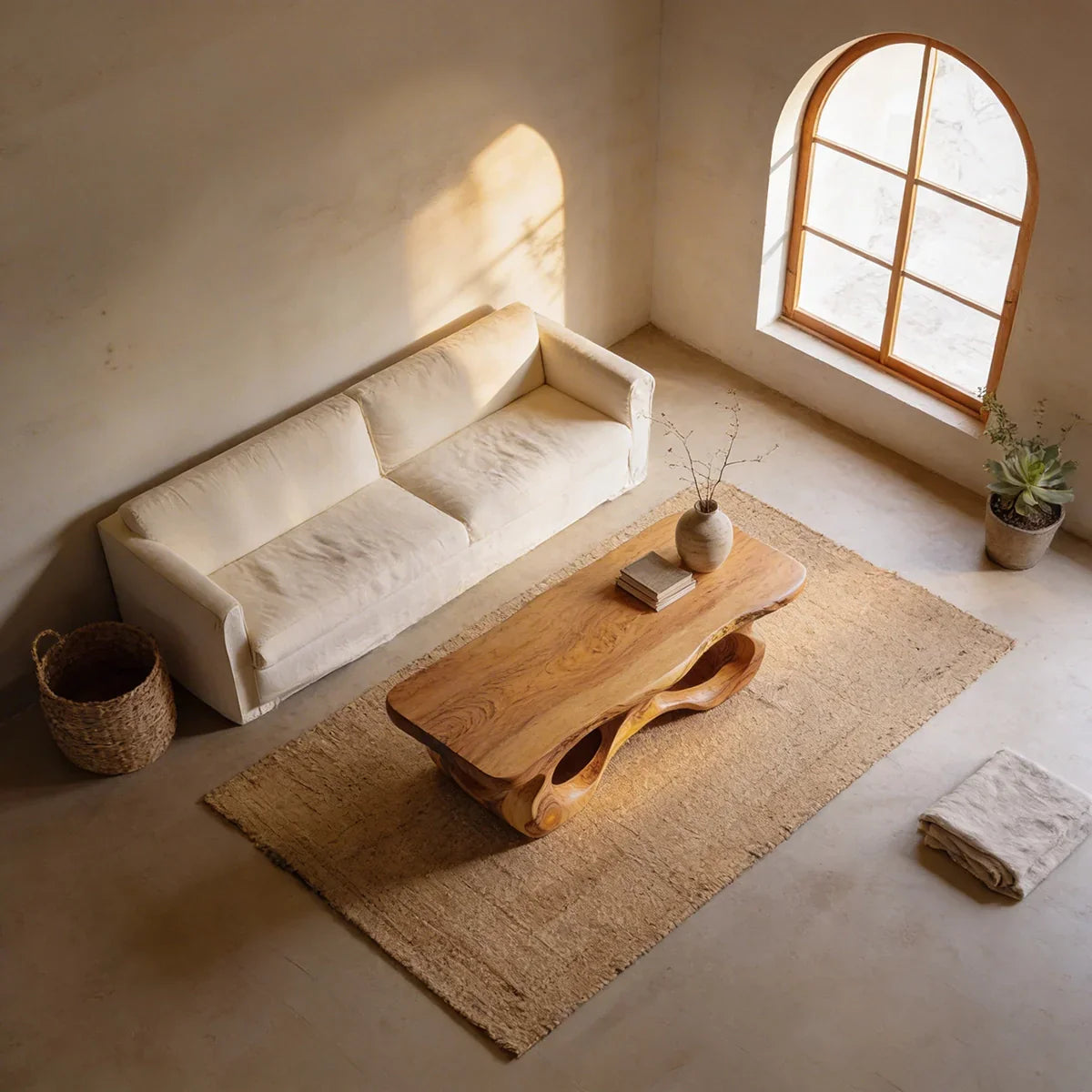 Organic Sculptural Natural Wood Coffee Table with Carved Base