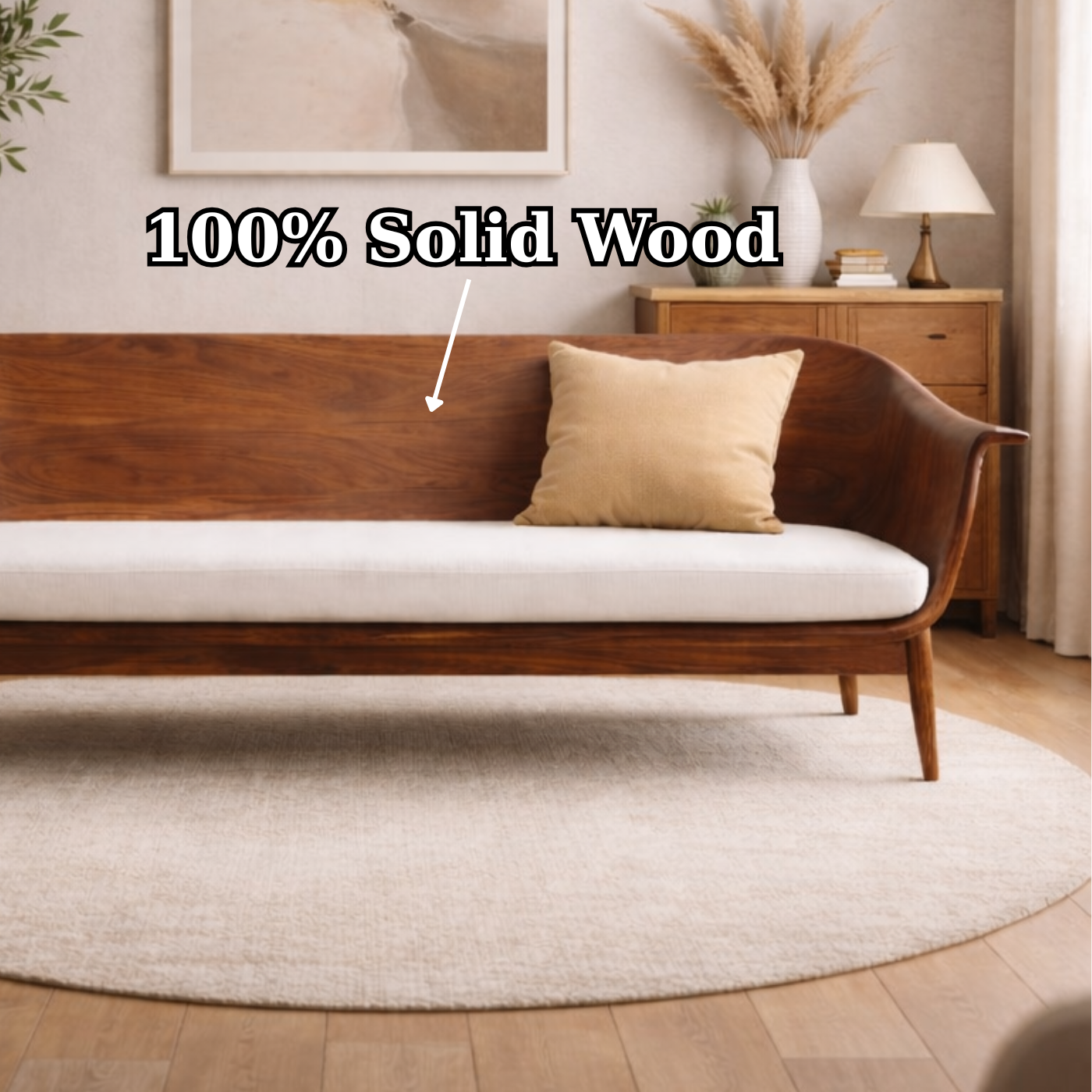 Handcrafted Mid-Century Solid Wood Statement Sofa