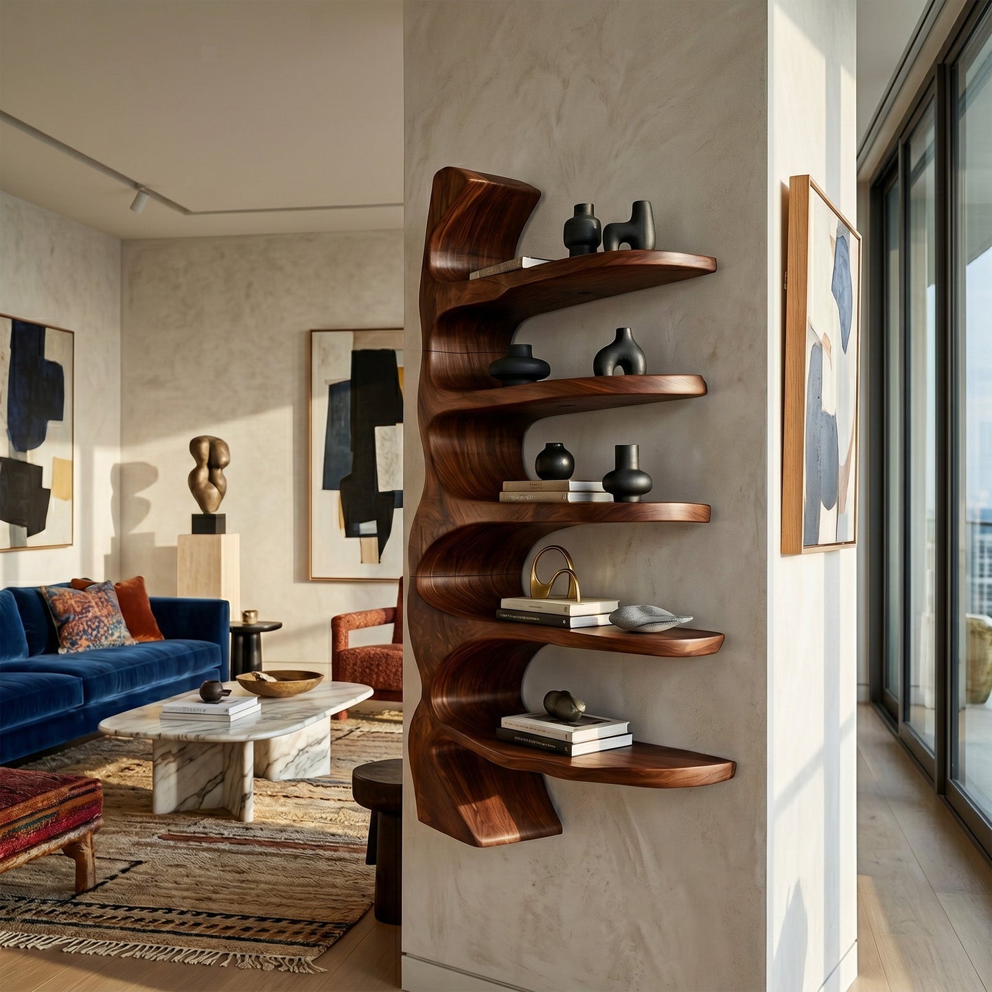 Vertical Wood Wall-Mounted Shelf With Open Display