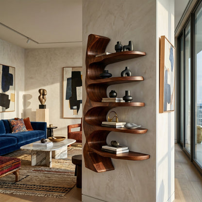Vertical Wood Wall-Mounted Shelf With Open Display